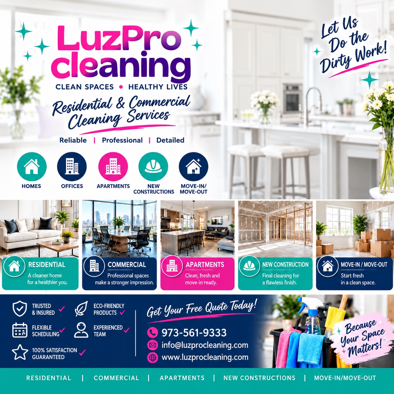 LuzPro Cleaning service brand board